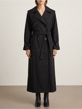 Collection Elegante Ankle-Length Classic Trench Coat w/ Sash Belt
